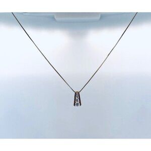 Vintage Italy 925 Sterling Silver Pendant Necklace w/ Graduated CZ Stones 18”